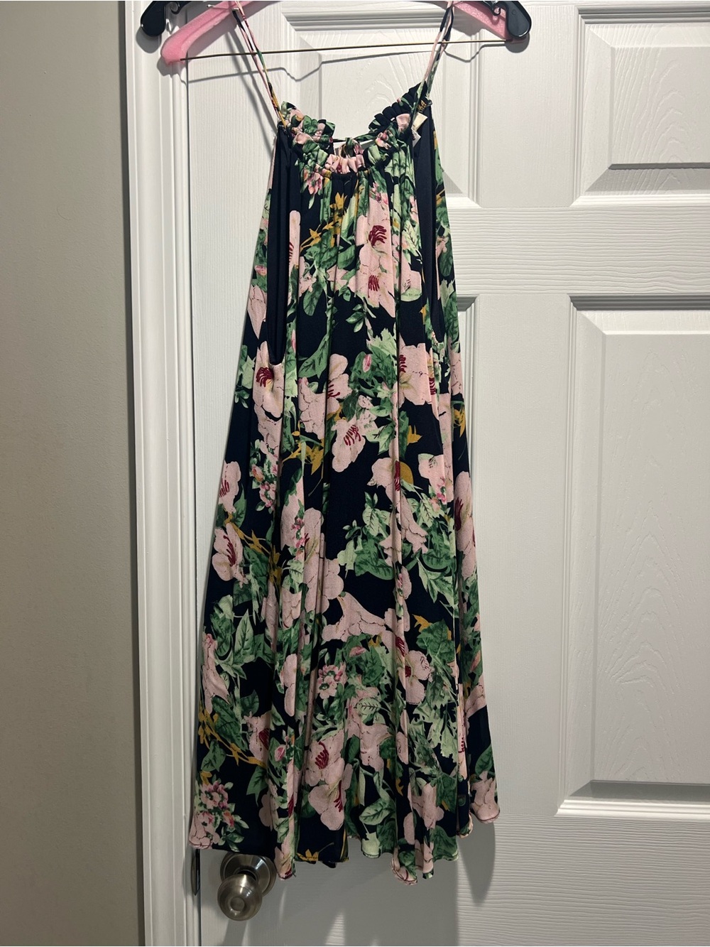 entro Navy Floral Halter Dress with Pink & Green Accents